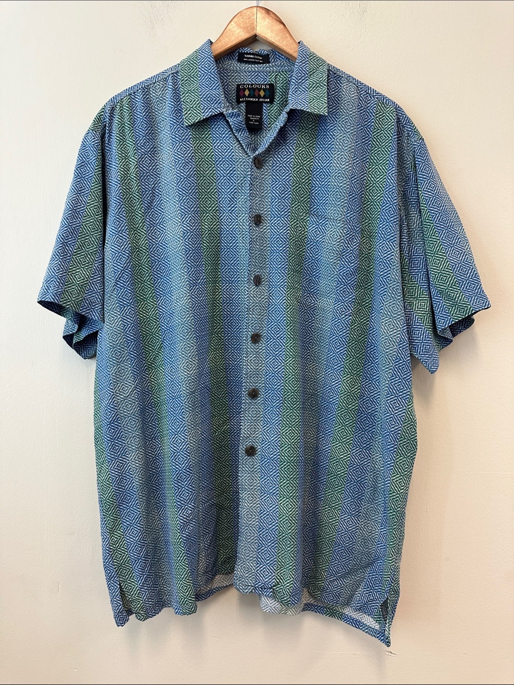 Alexander Julian Colours Kahuna Cloth Blue & Green Geo-Stripe Button Down Shirt